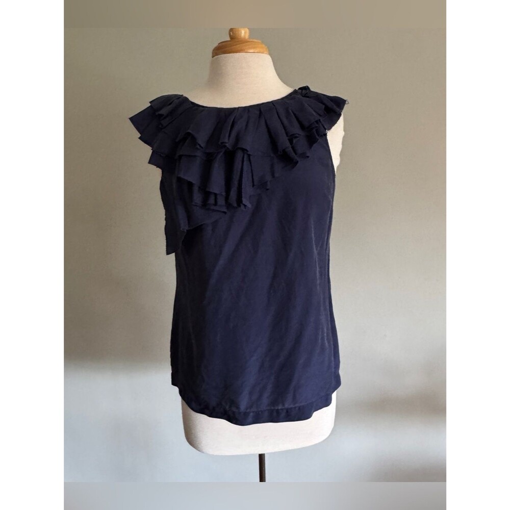 100% Silk Ruffle Neck Sleeveless Blouse / Tank Top